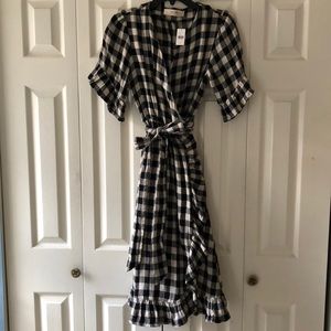 Anthropologie Black & White Gingham Wrap Dress